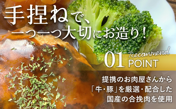【定期便】 手捏ね デミグラス ハンバーグ （合計4回） ハンバーグ 手ごね デミグラス 国産 晩御飯 おかず お弁当 冷凍 合挽 レンジ 温めるだけ レンチン 湯銭 福岡 お土産 九州 福岡土産 福