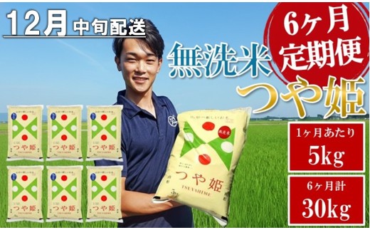 12月中旬発送開始／【6回定期便】［無洗米］特別栽培米つや姫　5kg×6回(計30kg)　農家直送 AG　SG0180