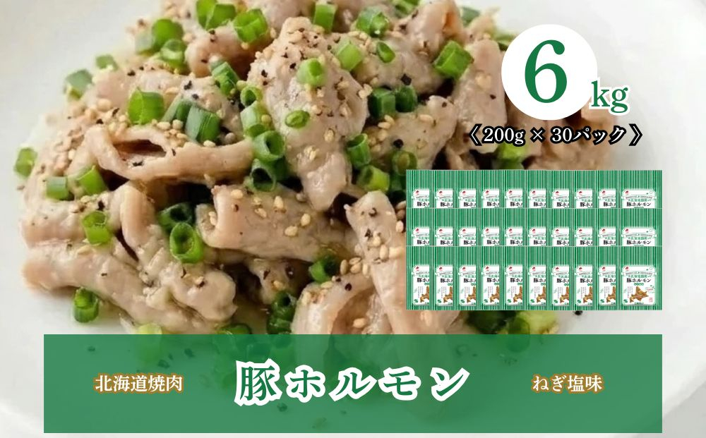 北海道焼肉 豚ホルモンねぎ塩味 6kg (200g×30パック)