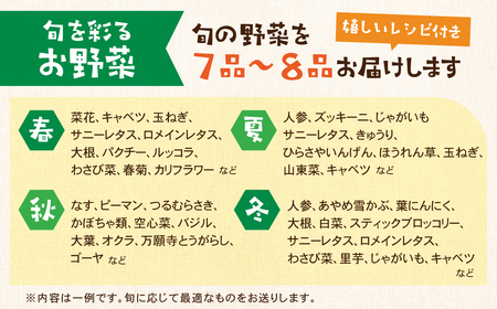 【 6回 定期便 】金賞受賞 旬彩野菜セット 旬の野菜 7品目以上 レシピ付き お届け 国産 新鮮 農薬不使用 化学肥料不使用 産地直送 こだわり野菜