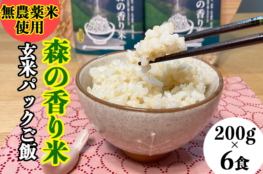 
【無農薬／香り米使用】玄米パックご飯「森の香り米」200g×6食　Bnm-15　／四万十 しまんと お米 無添加 保存食 湯煎 レンチン そのまま食べられる災害時の非常食
