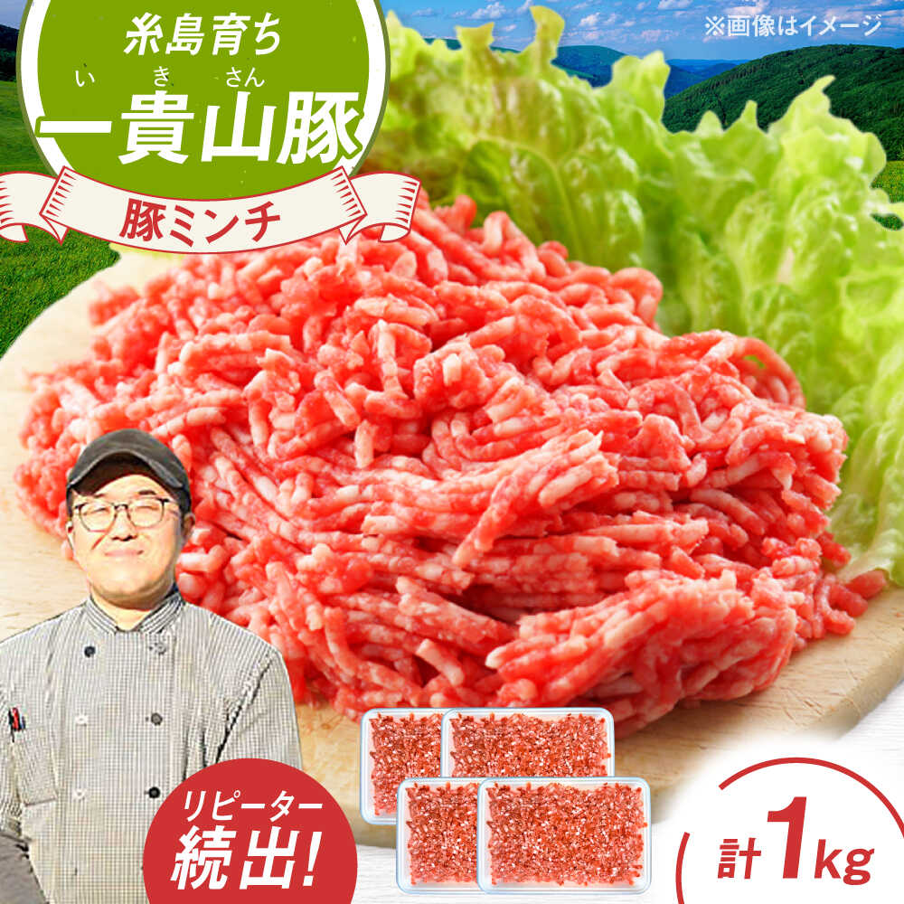 【ふるさと納税】一貴山豚 ミンチ 計1kg(250g×4p) 糸島市 / いきさん牧場 豚肉 [AGB053] 9000円 9千円