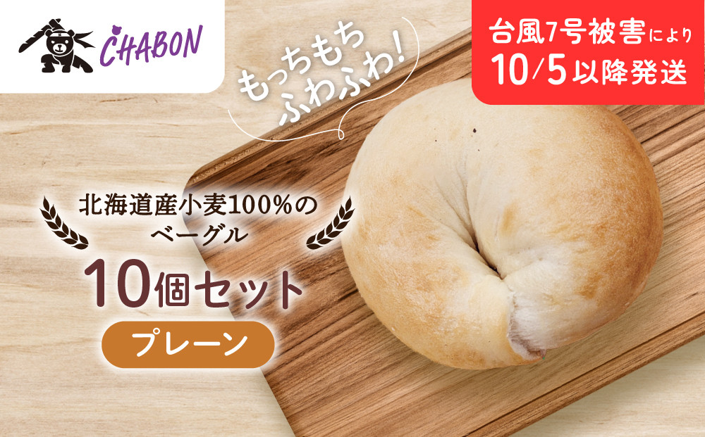 【CHABON】北海道産小麦100%のベーグル10個セット＜プレーン＞｜京都 人気ベーカリー ベーグル パン おすすめ [ 人気ベーグル食べ比べ プレーン/ごま/オニオン/赤しそ 同じ味を10個お届け