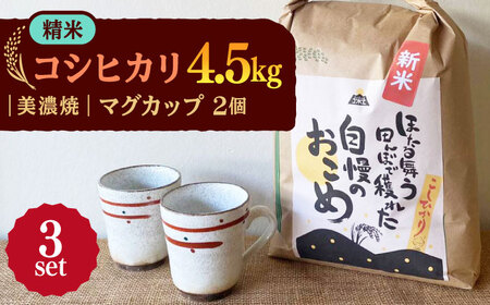 【令和6年産】 精米 コシヒカリ 特別栽培米 （4.5kg） + 【美濃焼】 赤絵かいらぎ マグカップ （2個） 多治見市 / 山松加藤松治郎商店 [TEU003]