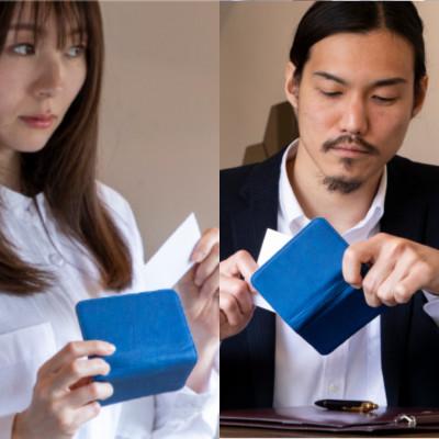 ふるさと納税 三好市 《国産鹿革×阿波藍染》手作り 名刺入れ(水色)　ポケット マチあり |  | 01