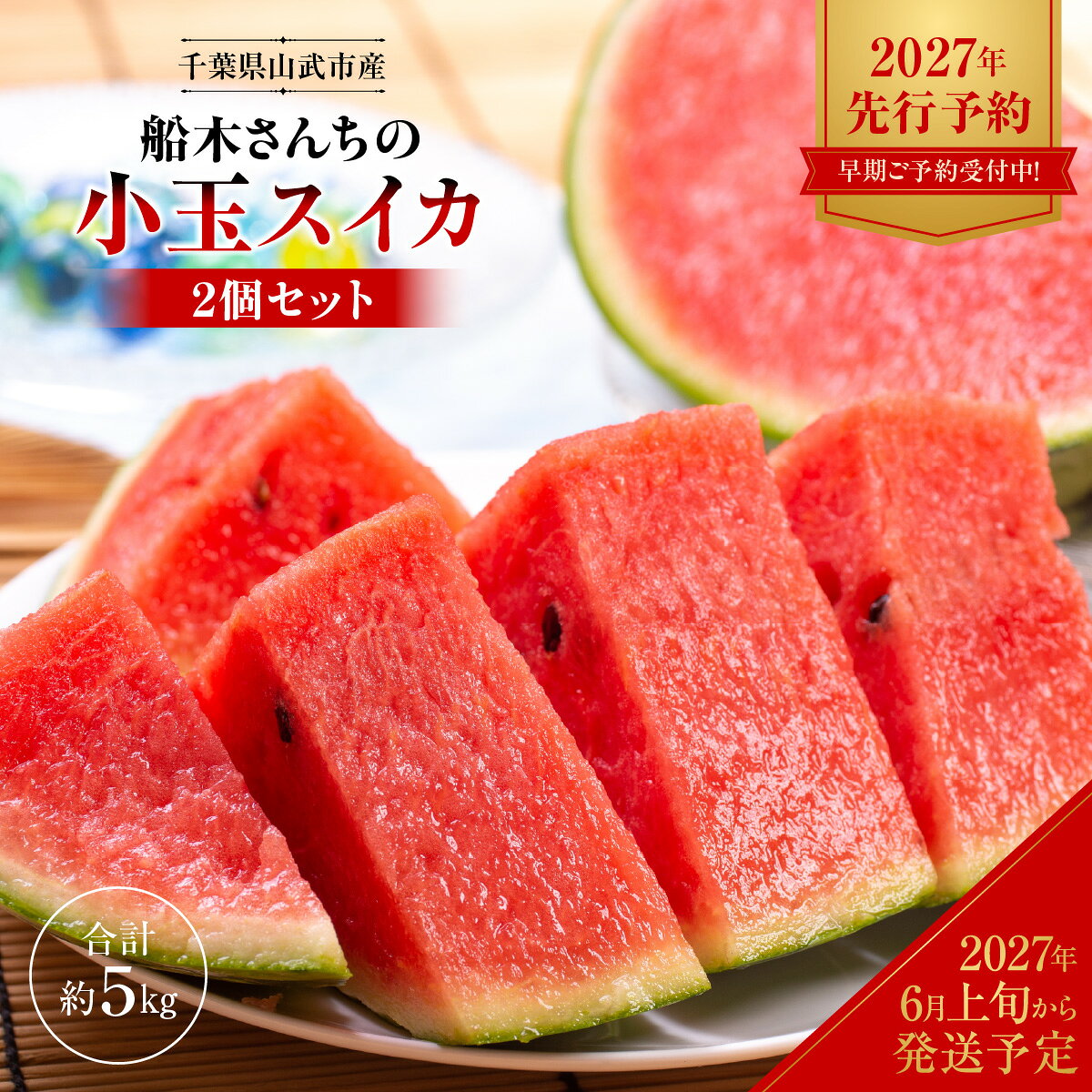 【ふるさと納税】【先行予約2027年6月上旬～発送】千葉県山武市産 船木さんちの小玉スイカ2個セット（合計約5kg）／すいか スイカ西瓜 姫甘泉 小玉 2個セット 果物 フルーツ 農家直送 千葉県産 ちば 千葉すいか 山武市 SMDD001