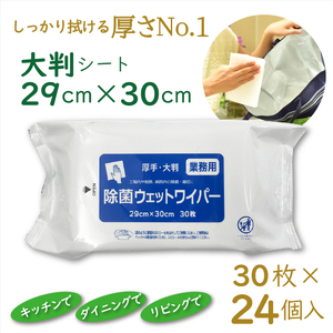 業務用 除菌用ウェットワイパー 30枚入 × 24個 大判 厚手 プロ仕様 ウェットティシュー ウェットシート 天然抗菌成分 衛生 クリーナー 除菌 清掃 日用品 消耗品 生活用品 富士市 [sf08