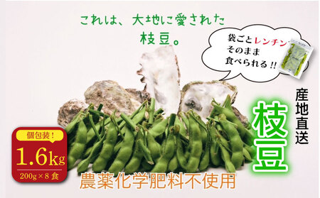 【農薬不使用】枝豆 1.6kg  個包装 200g × 8食分  動物性肥料不使用 edama