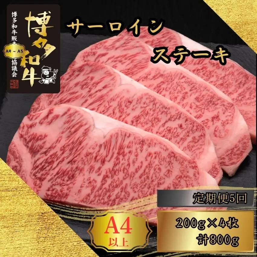 博多和牛 A5 A4 サーロイン ステーキ 計800g 定期便 5回 | 博多和牛