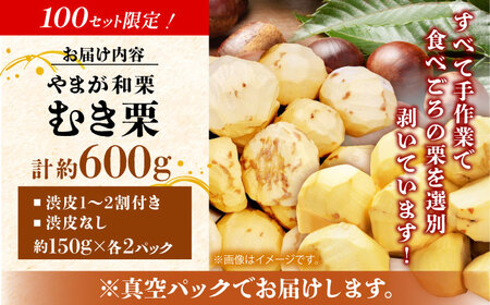 先行予約やまが和栗大粒むき栗食べ比べ 計約600g(渋皮付約150g×2p・渋皮無約150g×2p)ZES003