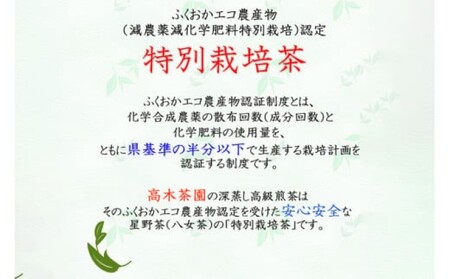 八女茶 奥八女星野村 特別栽培茶 深蒸し煎茶 八女茶【100g×2袋】