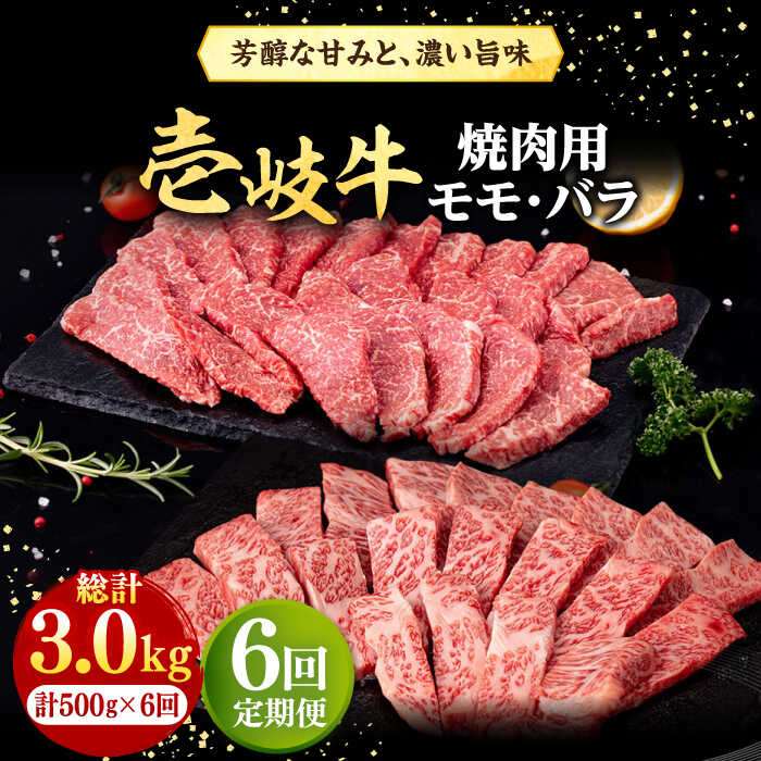 【ふるさと納税】【全6回定期便】 壱岐牛 焼肉用 モモ・バラ（カルビ） 500g《壱岐市》【株式会社イチヤマ】[JFE074] 冷凍配送 黒毛和牛 A5ランク 定期便 肉 牛肉 焼肉 焼き肉 モモ バラ カルビ BBQ 赤身 肉定期便 100000 100000円 10万円