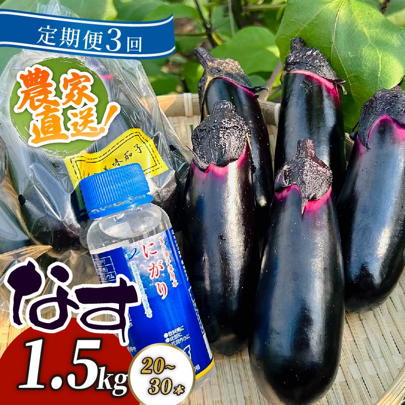 【ふるさと納税】【定期便3回発送】農家直送　土佐の美味茄子の新鮮ナス　1.5kg　（室戸海洋深層水にがり使用） 野菜 なす ナス 常温 小袋 国産 夏野菜 茄子 小分け 旬 高知 bn020