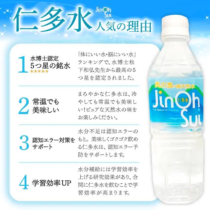 奥出雲の純天然水 仁多水 500ml（24本入）【仁多水 水 ミネラルウォーター 飲料水 飲み物 備蓄水 500ml×24本 防災 キャンプ アウトドア 軟水 非加熱 非常用】