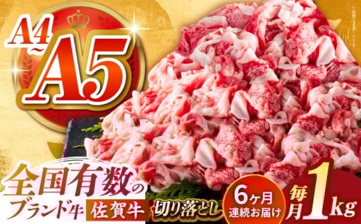 【様々な料理に使いやすい】＜全6回定期便＞佐賀牛切り落とし 1kg（500g×2パック）【がばいフーズ】佐賀牛 A5 牛丼 切落とし 切り落し 牛肉 和牛 黒毛和牛 小分け 冷凍 きりおとし 佐賀 6ヶ月 6回 定期 [HCS033]