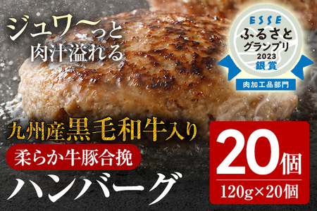 【ふるなびWEEK対象】九州産黒毛和牛入 生ハンバーグ 20個入 肉汁たっぷり 120g×20個 黒毛和牛 九州産 牛豚合挽 ハンバーグ 柔らかい 肉 牛 小分け お取り寄せグルメ お取り寄せ グルメ 九州 福岡県 古賀市