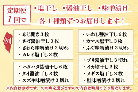 『定期便』【加福鮮魚】 季節の旬の魚をお届け！"生"干物厳選詰め合わせ　全12回(毎月発送)一夜干し 醤油干し 味噌漬け 塩干し[L-015001]