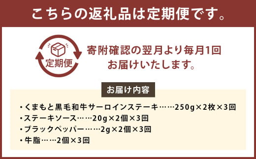 【3ヶ月定期便】くまもと黒毛和牛 サーロインステーキ 500g（250g×2枚） 牛肉 牛 肉