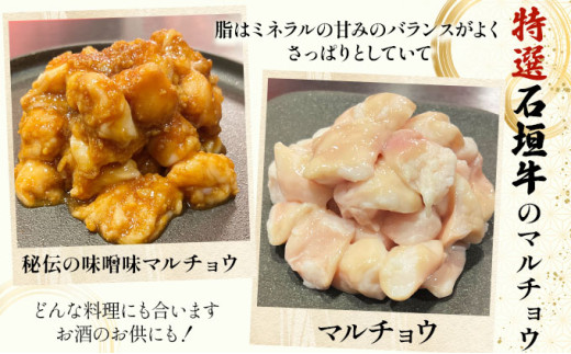 【2025年11月以降順次発送】特選石垣牛の牛スジとマルチョウ、秘伝の味噌味をご家庭で！！牛スジ500g、マルチョウ300ｇ×2、味噌味マルチョウ300ｇ×2のよくばりセット | 沖縄 石垣 牛スジ 