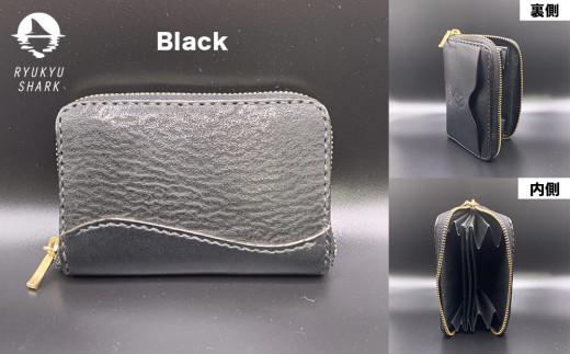 【ふるさと納税】サメ革コインケースCowMix　Black　財布　財布　革製品　工芸品　サメ　鮫　RYUKYU SHARK　革　ファッション　小物　コインケース　うるま　沖縄　革財布