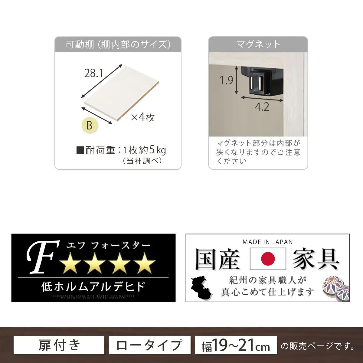 【完成品でお届け】オーダーすき間ラック〔幅21cm・扉右開き・ロータイプ〕（ホワイトウッド）すき間ラック 収納棚 扉付き スリム 約 奥行32 高さ90 ロータイプ オーダーラック キッチン AKAN