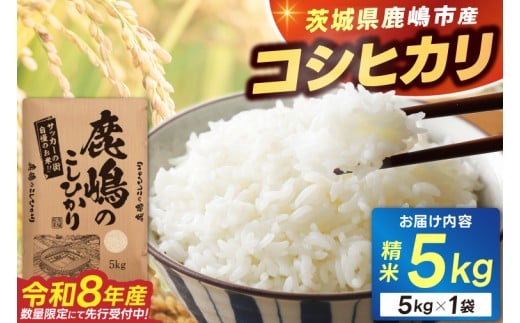 ★令和8年産 先行予約★ 数量限定 米 精米 白米 5kg「こしひかり」先行予約 鹿嶋市産【令和8年産 コシヒカリ 5キロ お米 コメ ごはん ライス ブランド米 茨城県 鹿嶋市】(KEJ-7)