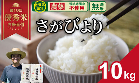 【先行予約】令和7年度産 佐賀県認定 「農薬：栽培期間中不使用」 無洗米 さがびより （ 10kg ）しもむら農園 2024お米番付「優秀賞」！ 精米 白米 ブランド米 お米 白飯 人気 ランキング 高評価 お米 D440-004