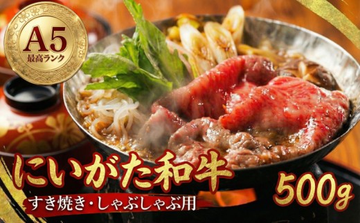 にいがた和牛 新発田牛 A5 すき焼き しゃぶしゃぶ 用 ロース 500g 【 肉 国産 牛肉 先崎畜産 ブランド牛肉 牛ロース ロース肉 A5ランク お肉 冷凍 ギフト プレゼント 贈答 熨斗 包装 新潟県 新発田市