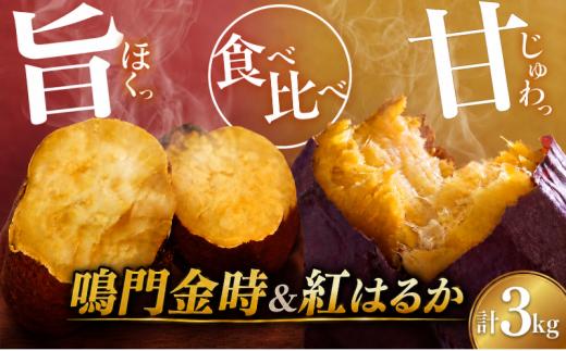 鳴門金時 ＆ 紅はるか 食べくらべ セット 各1.5kg 計3kg ぽくぽく農園 さつまいも サツマイモ やきいも 芋 野菜 デザート 農家直送 徳島県 食べ比べ 生芋 旬 鳴門金時 紅はるか