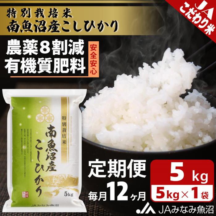 【ふるさと納税】【JAみなみ魚沼定期便】特別栽培米南魚沼産こしひかり8割減（5kg×全12回） ≪精米 農薬8割削減 有機肥料 精米HACCP認定工場 特A獲得日本一産地 高品質精米 もっちり甘い 南魚沼産コシヒカリ 定期便 コシヒカリ こしひかり 銘柄米≫