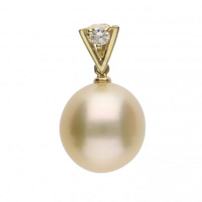 ふるさと納税 神戸市 【星影】ゴールデンパール(南洋真珠) ダイヤモンド K18 イエローゴールド ペンダントトップ