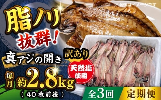 【全3回定期便】【訳あり】漁師町 佐島 真アジの開き 約2.8kg（40枚前後）セット 干物 横須賀  国産 魚 大人気 定期 冷凍 【石川水産株式会社】 [AKCX006]