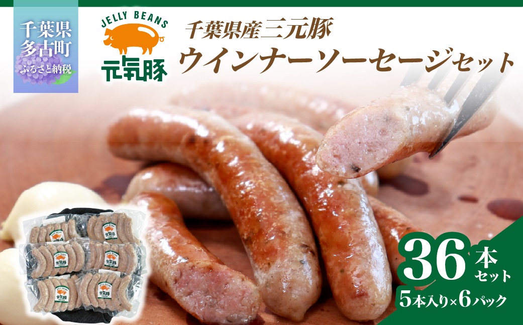【千葉県多古町産】元気豚 ウインナーソーセージセット(36本入り)【配送不可地域：離島】【1655497】 TAKB070