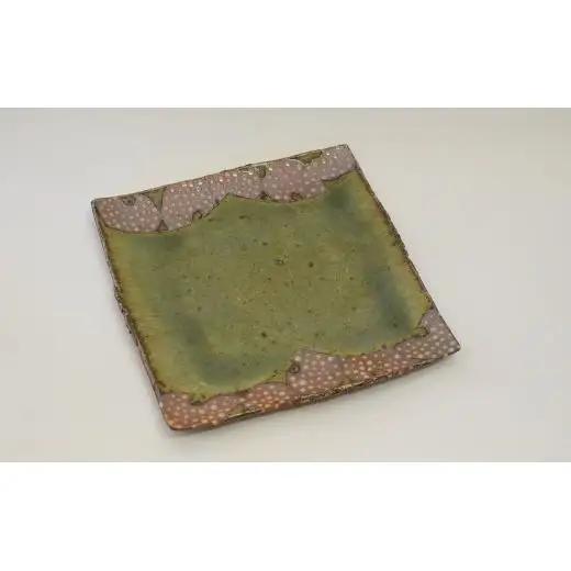釉彩角皿 ドット模様 和食器 お皿 陶芸品《受注制作》皿 中皿 正方形 和食器 おすすめ プレート パスタ皿 サラダ皿 食器 おしゃれ モダン 陶芸 陶器 陶芸作家