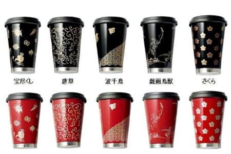 うるしモバイルタンブラー　波千鳥・朱　工芸品 漆塗