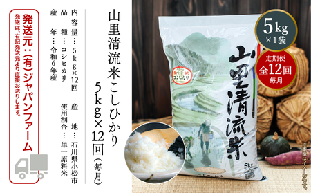 「令和6年産新米受付予約開始！」【定期便】山里清流米こしひかり 5kg×12回（毎月）132009