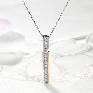 ネックレス PT900 K18YG プラチナ イエローゴールド ダイヤモンド 0.28ct 両面 バーネックレス 縦ライン コンビ ペンダント Iライン ジュエリー【f276-pt-ygpt】 ALP
