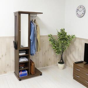 ミラー付ハンガーラック ブラウン