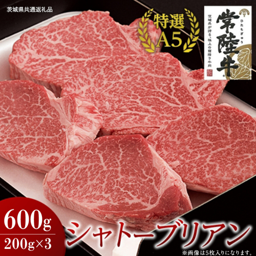【常陸牛特選A5】シャトーブリアン 200g×3枚 (600g) ( 茨城県共通返礼品 ) 国産 お肉 肉 ヒレ ヘレ テンダーロイン A5ランク ブランド牛