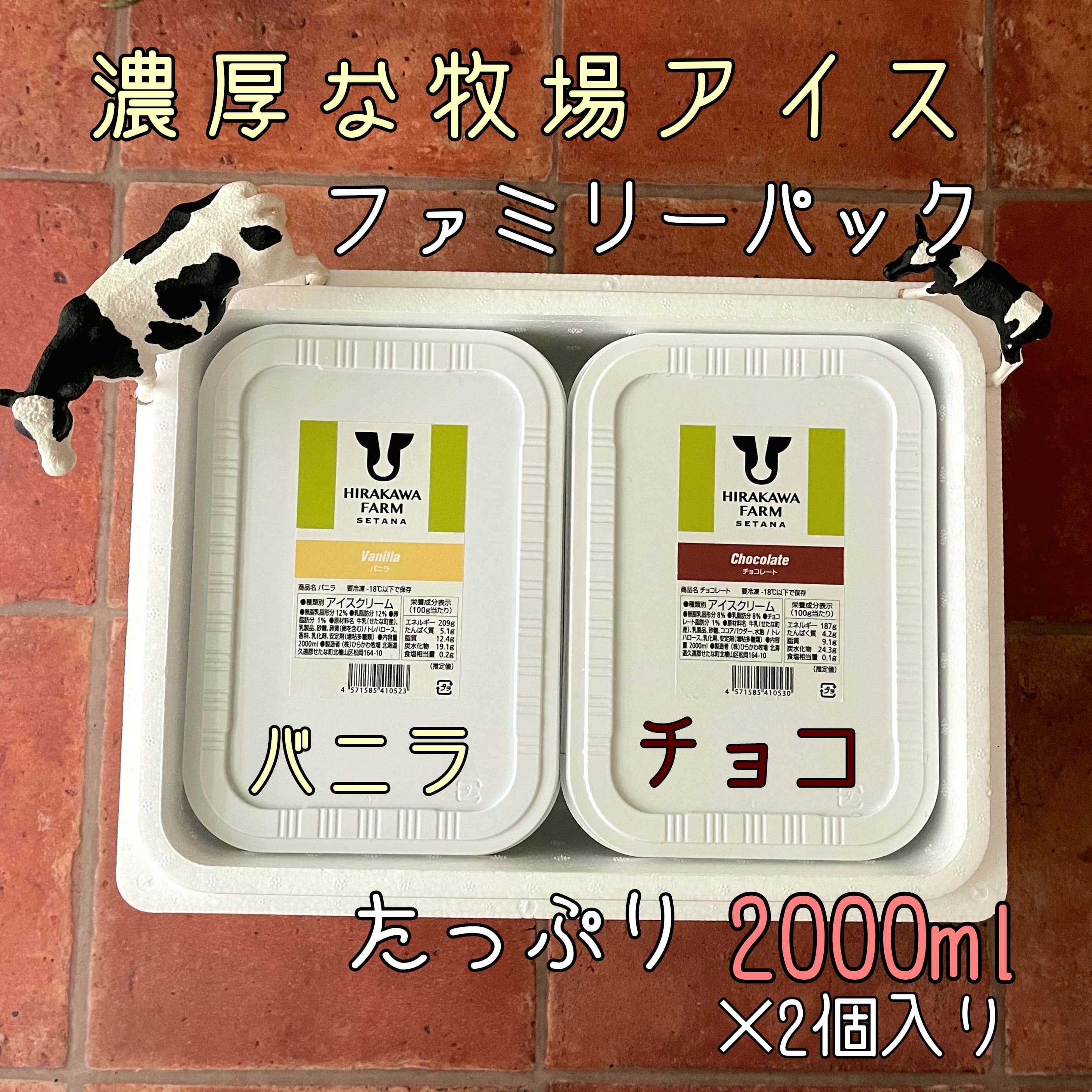 【北海道産搾りたて生乳使用】ひらかわ牧場のアイスクリーム 2個セットB バニラ チョコ 2Lパック ファミリー デザート スイーツ お取り寄せ ギフト せたな町 ふるさと納税