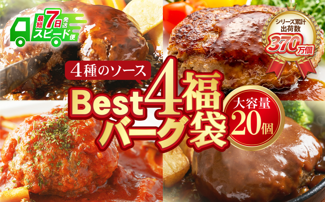 【7営業日以内発送】 Best4バーグ ハンバーグ 20個セット（合挽4種 各5個）