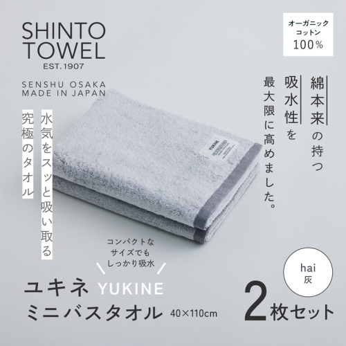 SHINTO TOWEL「ユキネ・ミニバスタオル」hai（灰）2枚セット  【オーガニックコットン100% 国産 吸水 普段使い シンプル 日用品 家族 ファミリー】 099H4004-1