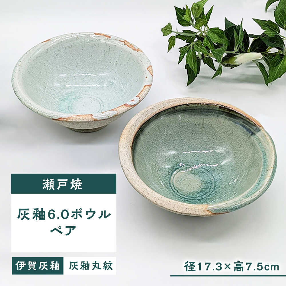 【ふるさと納税】【瀬戸焼】灰釉6.0ボウルペア(灰釉丸紋・伊賀灰釉) 【山長陶苑】 / 瀬戸焼 サラダボウル 麺鉢 ペア 贈り物[BBBH034]