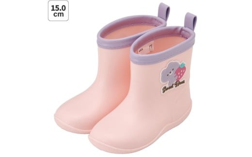 ワッペン 付き レインブーツ【15cm】 長靴 キッズ 子供 おしゃれ かわいい スケーター skater  Sweet Bear クマ くま ピンク いちご【反射テープ付き ながぐつ 雨具 雨の日】 奈良県 奈良市 なら 5-102