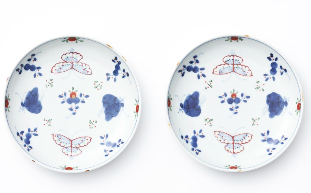 
                  【福珠窯】有田焼／天啓花蝶　5.5寸（16cm）丸皿　2枚セット
                