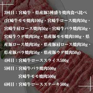 【定期便・全6回(連続)】宮崎牛・県産豚豪華バラエティ定期便 お肉 豚肉 牛肉 黒毛和牛 ブランド和牛 冷凍 国産 しゃぶしゃぶ すき焼き 焼肉 BBQ ロース ウデ モモ 赤身 食べ比べ 【R-99