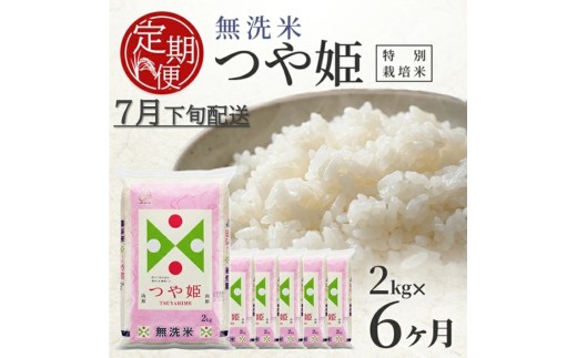 7月下旬発送開始／【6回定期便】無洗米 特別栽培米つや姫　2kg×6回(計12kg) TO SE0599