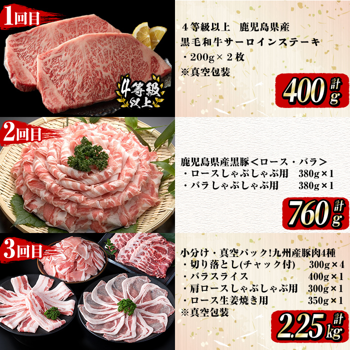 【定期便全12回】牛・豚堪能定期便(12ヶ月連続・計16.2kg超) 黒毛和牛 国産牛 九州産 豚 豚肉 肉 牛肉 国産 4等級 訳あり 小分け 真空包装 冷凍 t0182-001