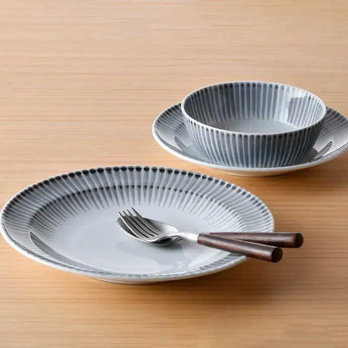 【波佐見焼】十草 プレート （19cm・24cm）・ボウル 小 3点セット（うす墨色） 食器 皿 【大新窯】 [DC96]  波佐見焼