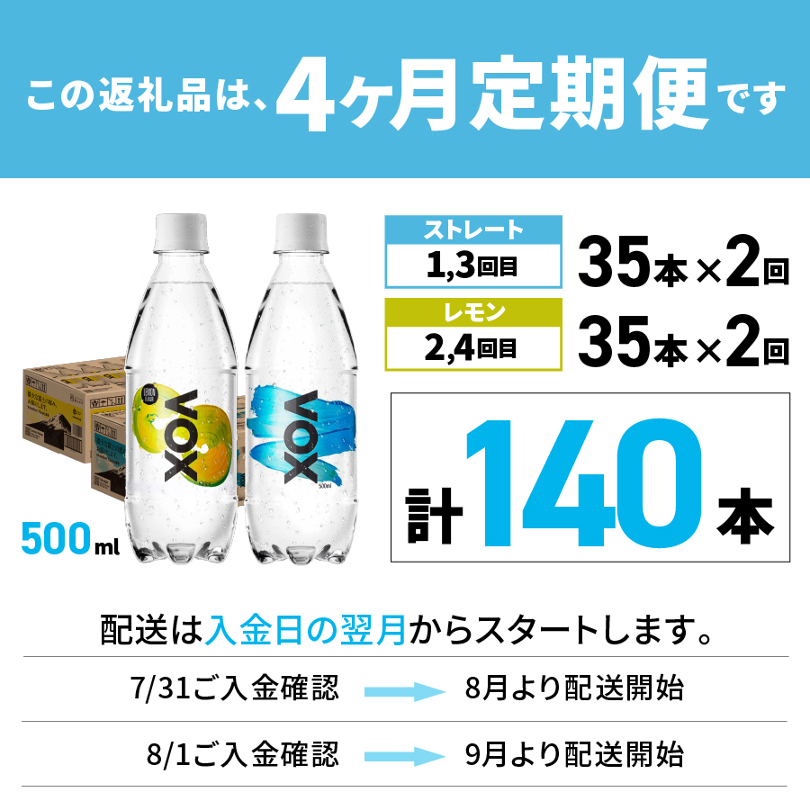 【4か月ミックス定期便】VOX バナジウム 強炭酸水 500ml 35本(ストレート＆レモン)